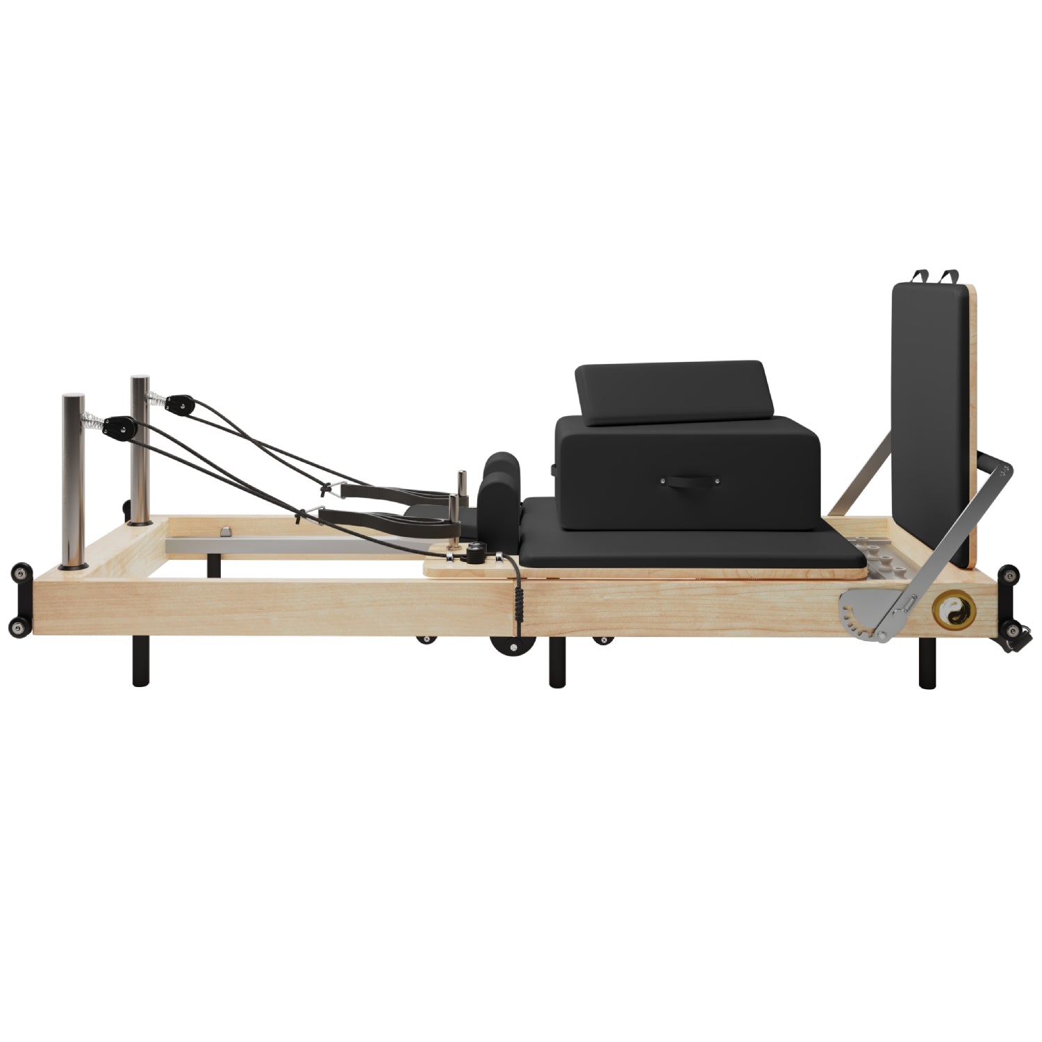 Pilates reformer machine on a white background