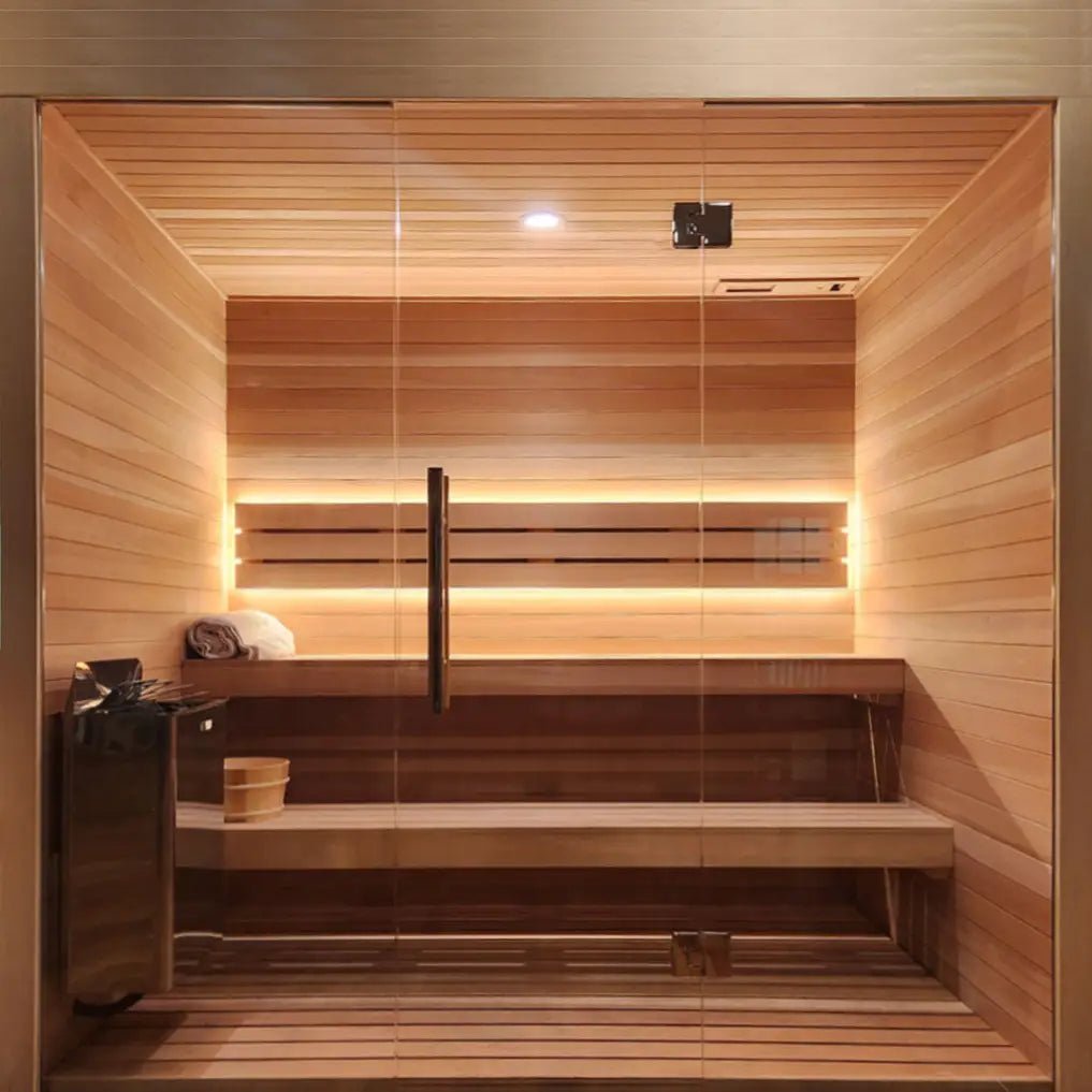 Custom Indoor Sauna Room - 8' x 9' x 8' - Finnish Sauna Builders for muscle recovery and wellness - Peak Recovery Co.
