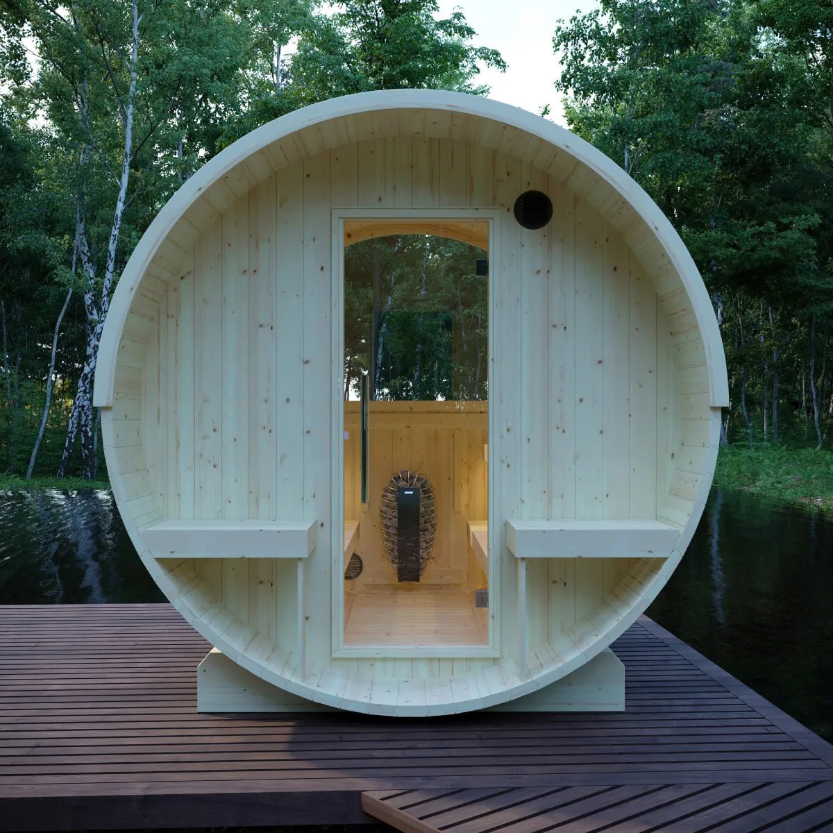 Helsinki Finnish Barrel Sauna with Terrace and WiFi Heater - Finnish Sauna Builders for muscle recovery and wellness - Peak Recovery Co.