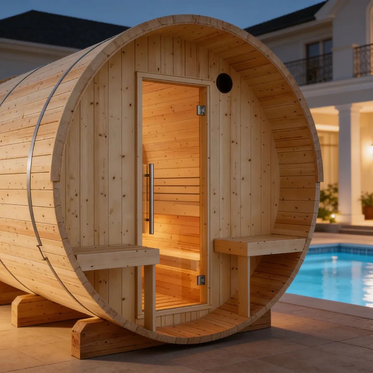 Helsinki Finnish Barrel Sauna with Terrace and WiFi Heater - Finnish Sauna Builders for muscle recovery and wellness - Peak Recovery Co.