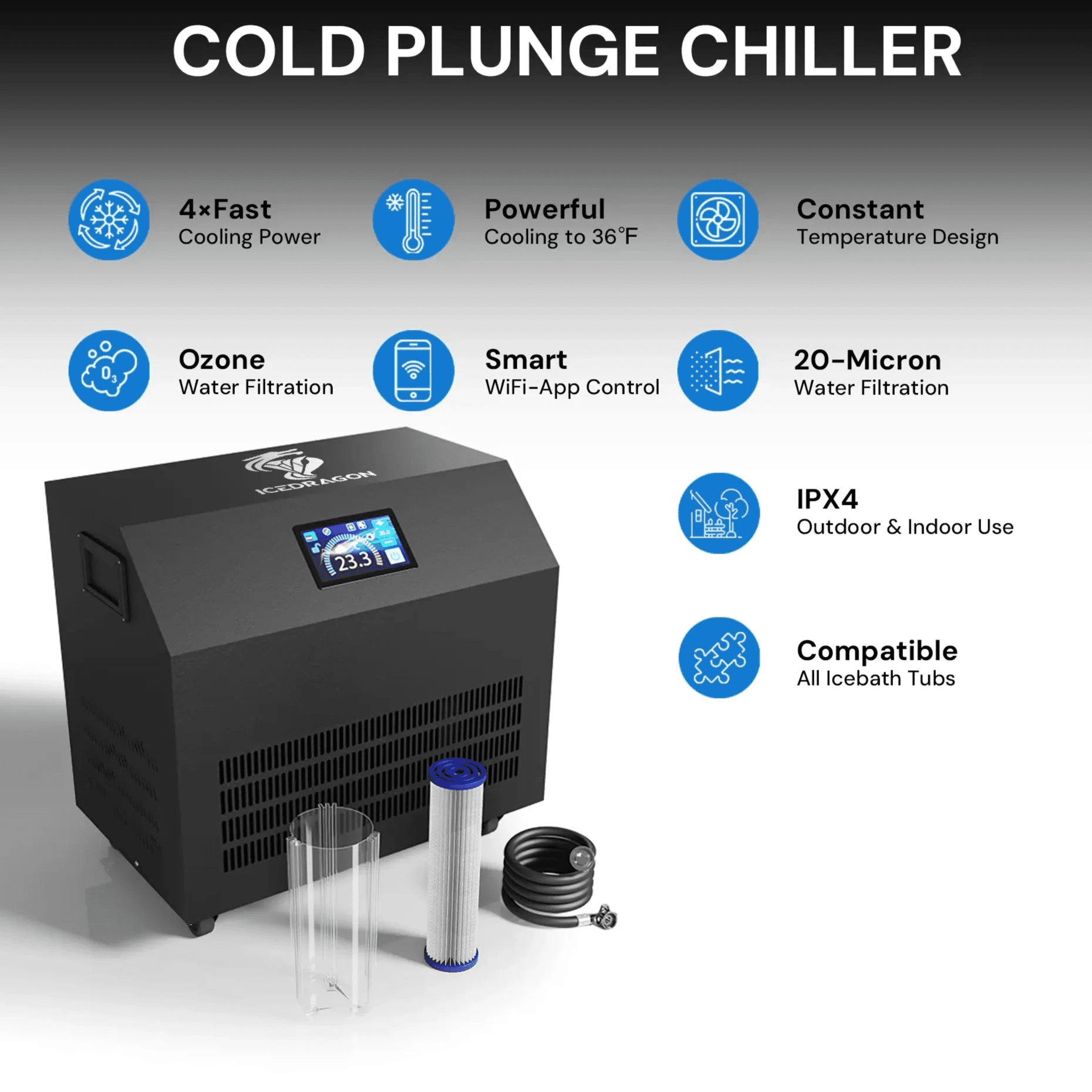 Icedragon Cold Plunge Tub Pro with 1.5HP Smart Water Chiller for muscle recovery and wellness - Peak Recovery Co.