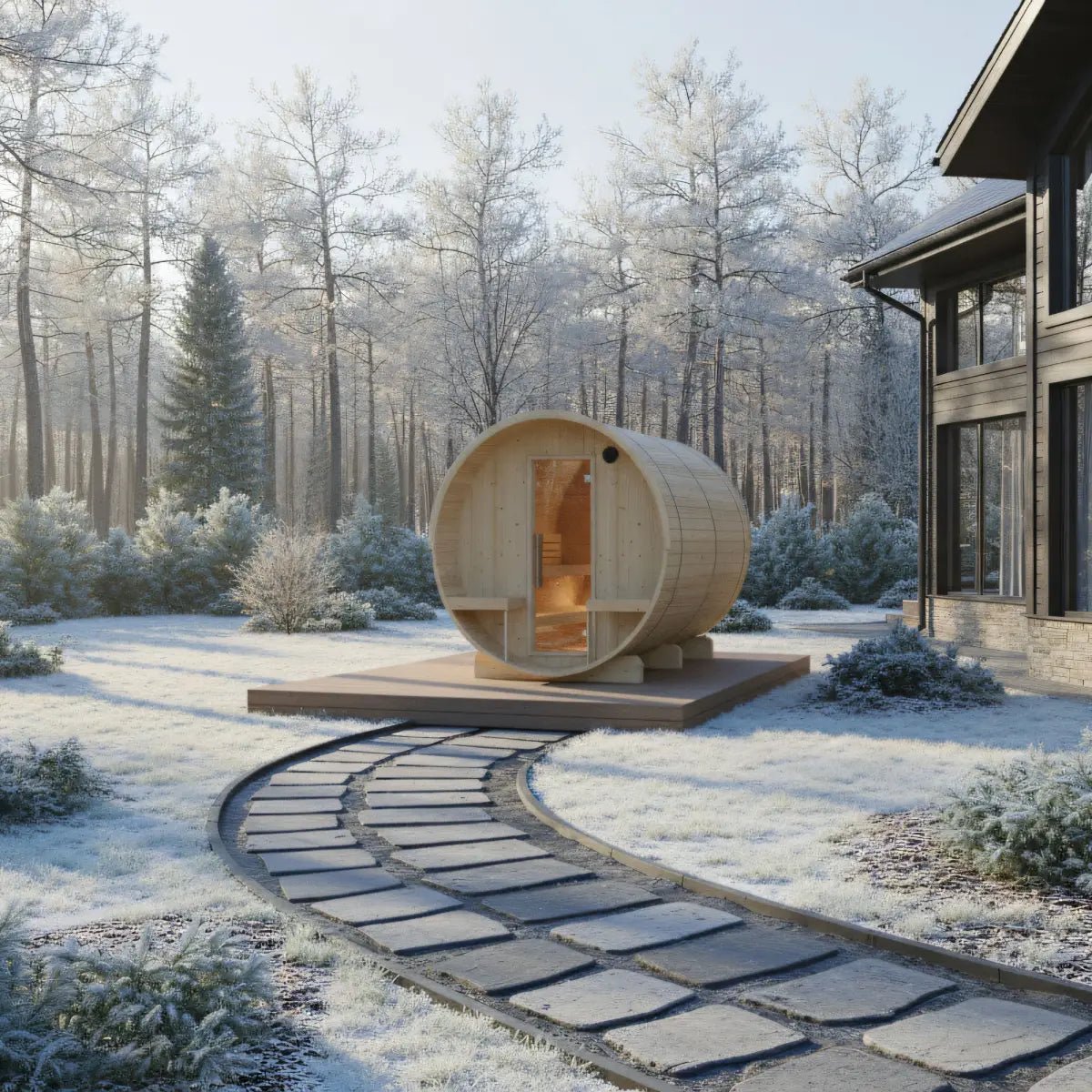 Turku Finnish Barrel Sauna with Terrace and WiFi Heater - Finnish Sauna Builders for muscle recovery and wellness - Peak Recovery Co.