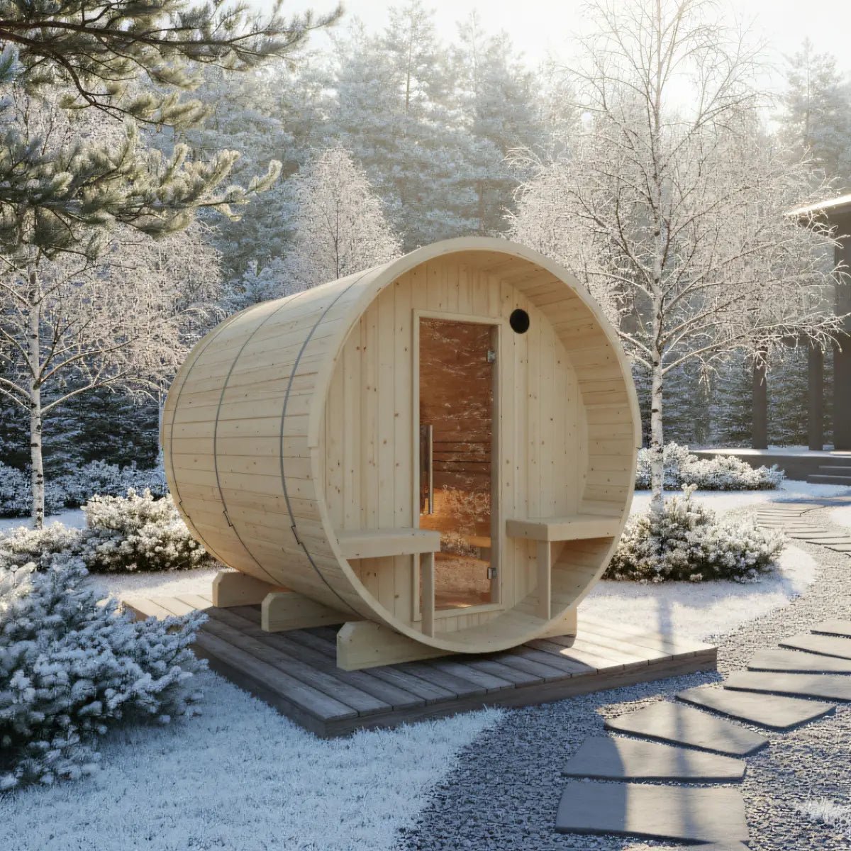 Turku Finnish Barrel Sauna with Terrace and WiFi Heater - Finnish Sauna Builders for muscle recovery and wellness - Peak Recovery Co.