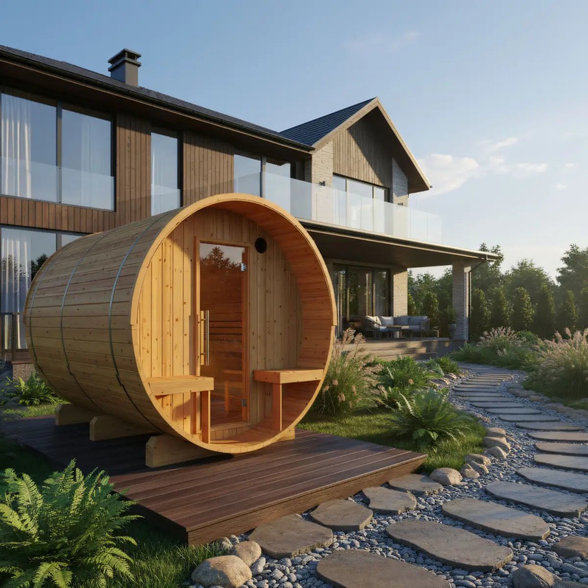 Turku Finnish Barrel Sauna with Terrace and WiFi Heater - Finnish Sauna Builders for muscle recovery and wellness - Peak Recovery Co.