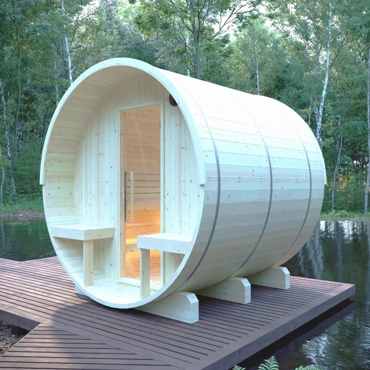 Helsinki Finnish Barrel Sauna with Terrace and WiFi Heater - Finnish Sauna Builders for muscle recovery and wellness - Peak Recovery Co.