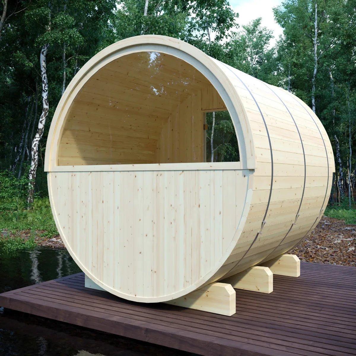 Helsinki Finnish Barrel Sauna with Terrace and WiFi Heater - Finnish Sauna Builders for muscle recovery and wellness - Peak Recovery Co.