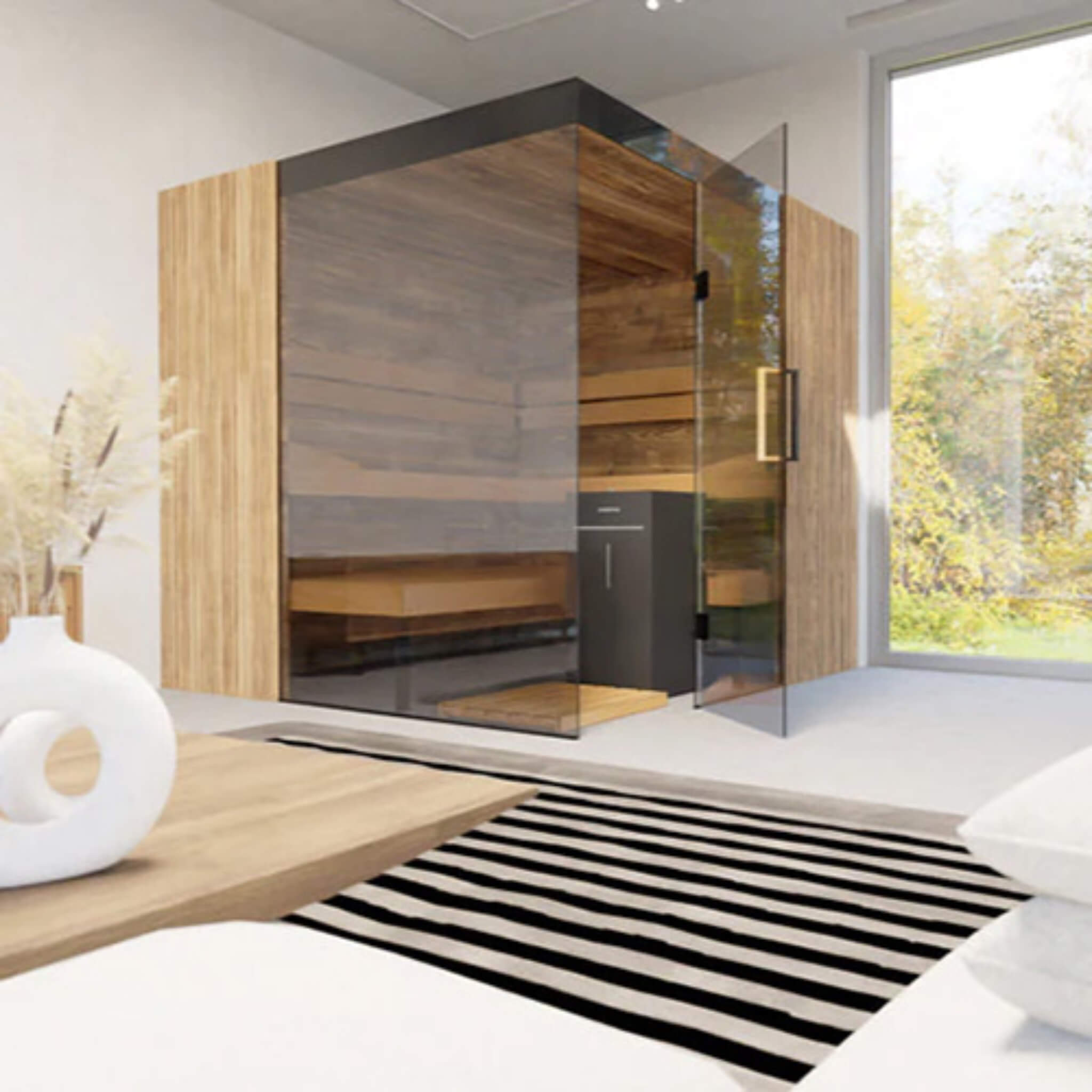 ThermaSol Aalto 4-Person Indoor Semi Panoramic Glass Sauna