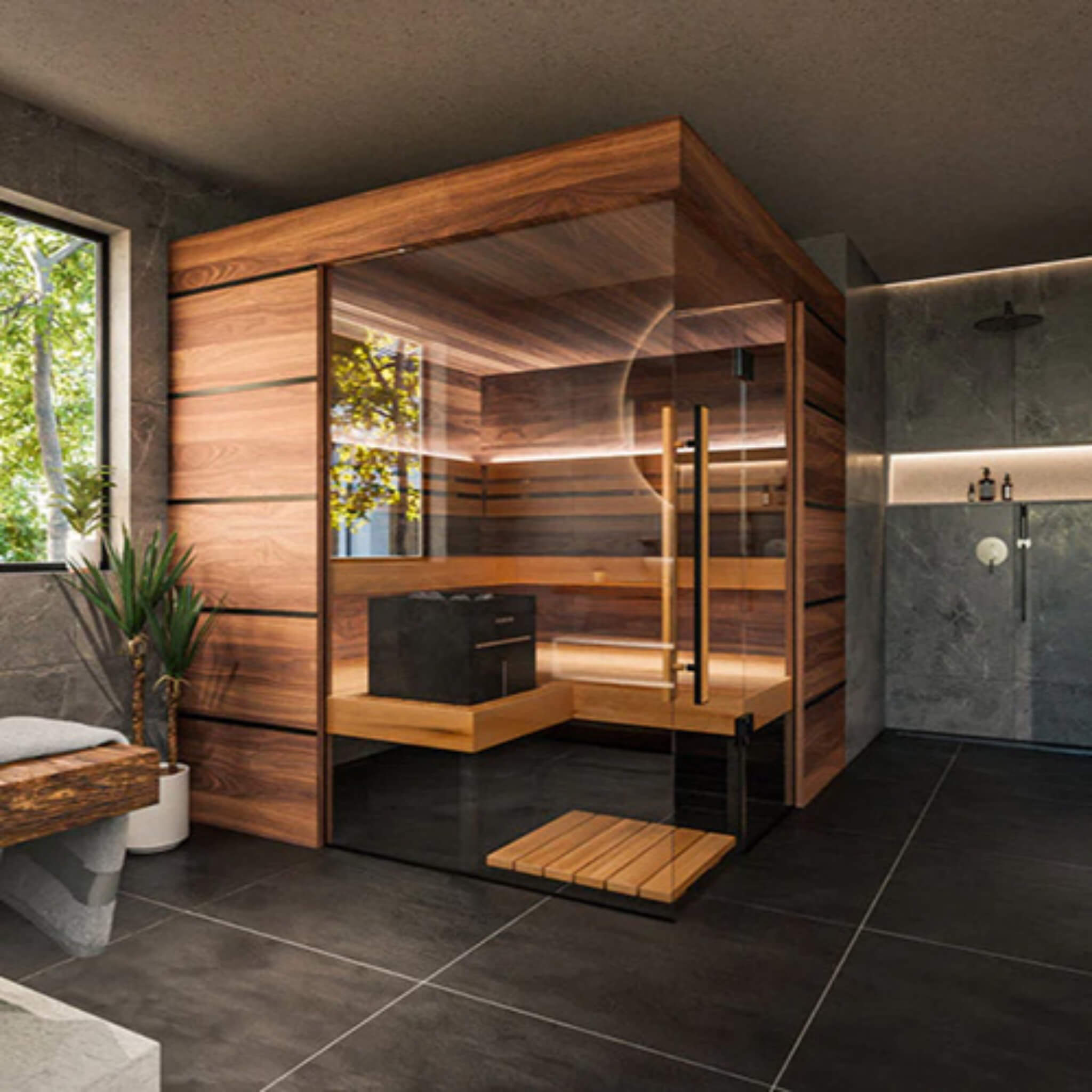 ThermaSol Astra 4 - Person Indoor Semi Panoramic Glass Sauna Cabin [Made - To - Order] [14 - ASTRADL\R] (SAK90471) for muscle recovery and wellness - Peak Recovery Co.